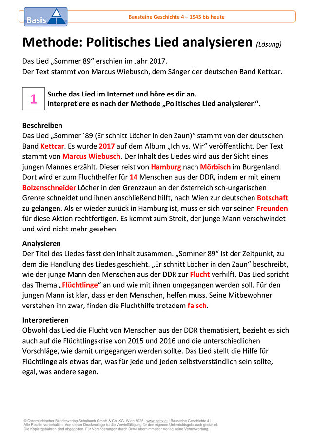 Methode: Politisches Lied analysieren Basis