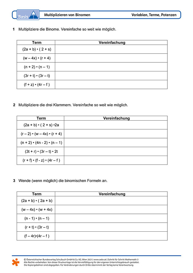 Multiplizieren von Binomen