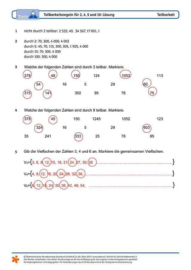 Teilbarkeitsregeln für 2, 4, 5 und 10