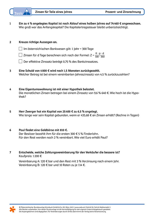 Zinsen für Teile eines Jahres