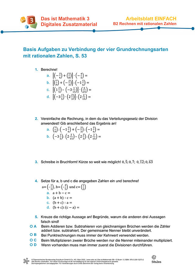 Verbindung der vier Grundrechnungsarten rationale Zahlen