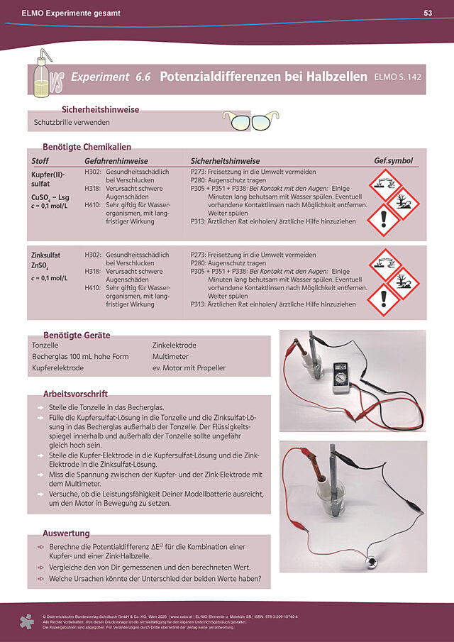 Experimenteanleitung 6.6 „Potenzialdifferenzen bei Halbzellen“