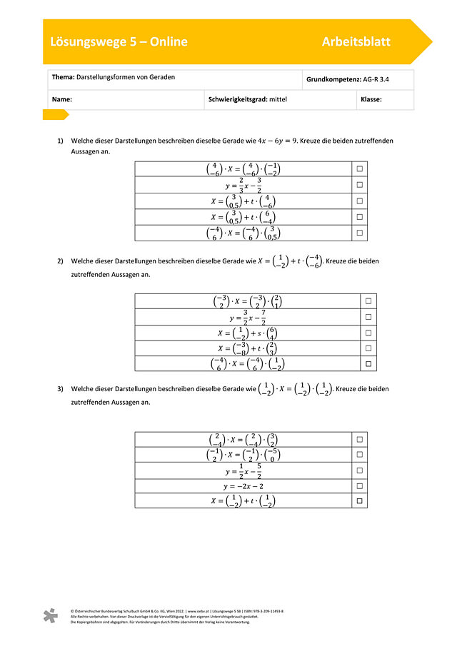Darstellungsformen von Geraden