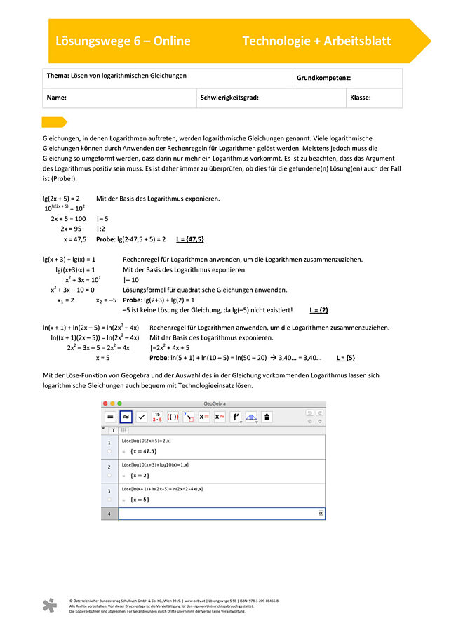 Lösen von logarithmischen Gleichungen