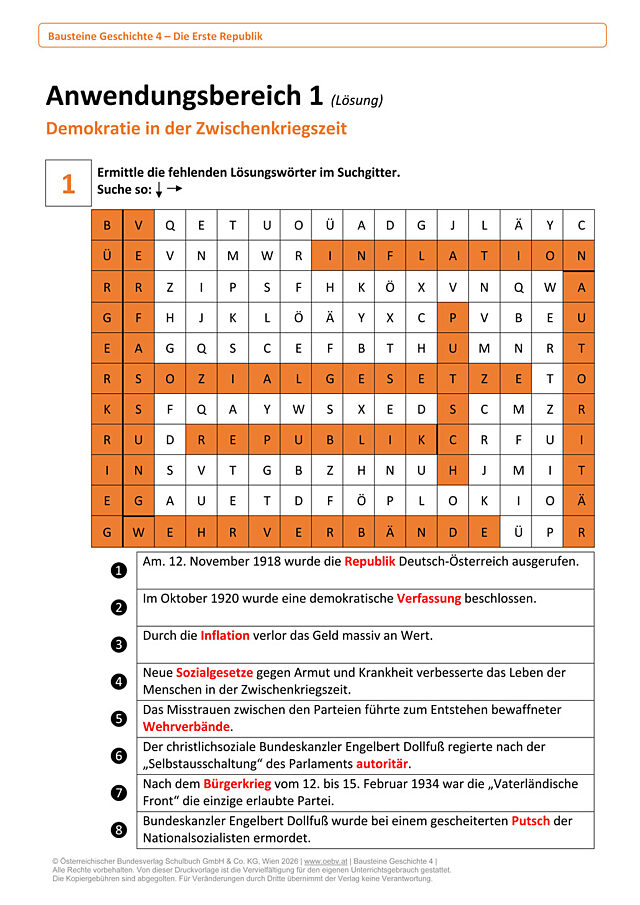 Anwendungsbereich 1 - Demokratie in der Zwischenkriegszeit