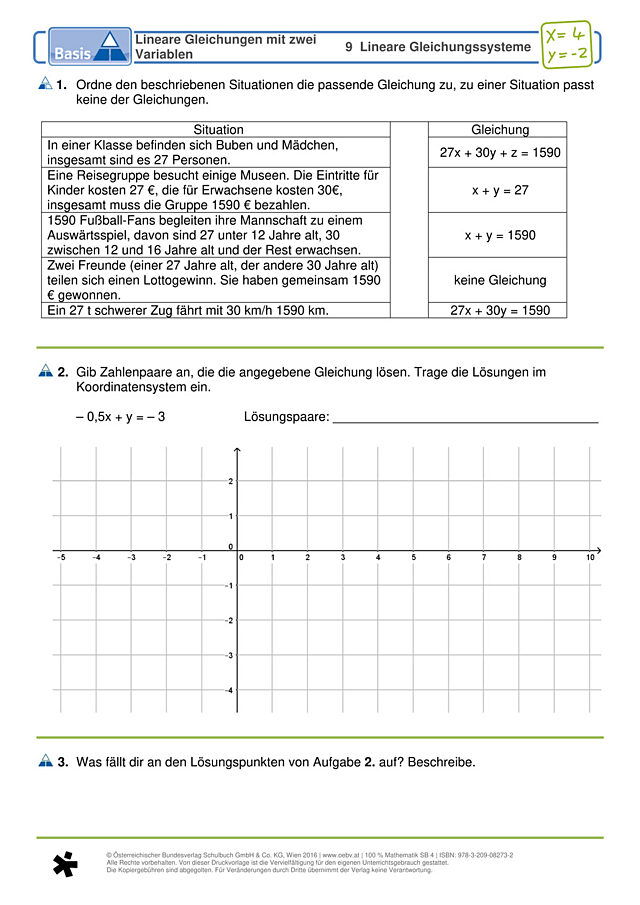 Lineare Gleichungen mit zwei Variablen