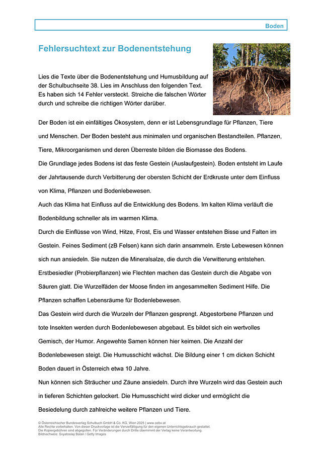 Fehlersuchtext zur Bodenentstehung