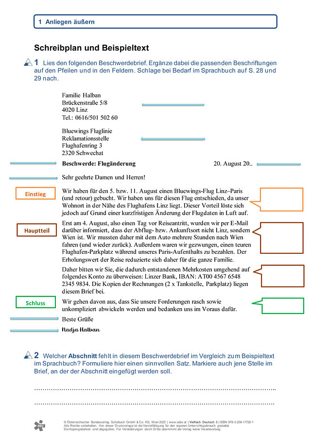 Schreibplan und Beispieltext