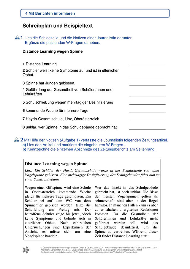 Schreibplan und Beispieltext