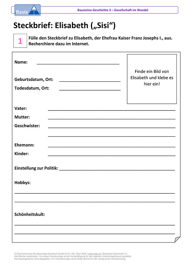 Steckbrief: Elisabeth ("Sisi")