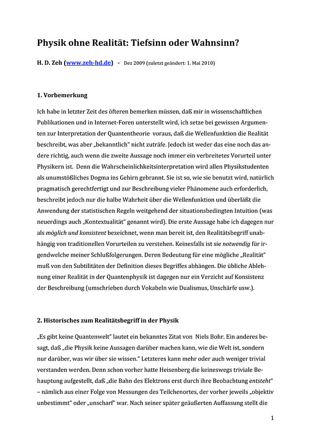 Physik ohne Realität: Tiefsinn oder Wahnsinn?
