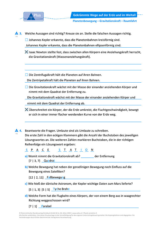Planetenbewegung – Gravitationskraft – Raumfahrt