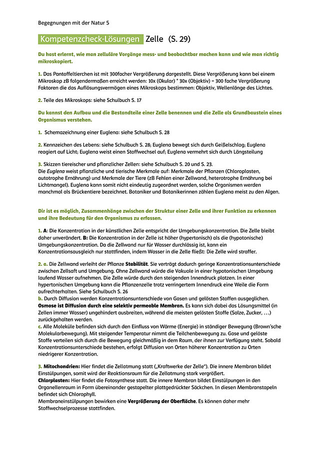 Lösungen Kompetenzcheck Zelle