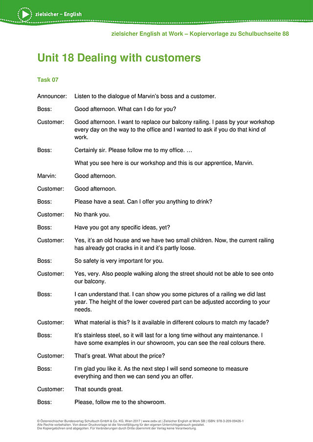 Dealing with customers