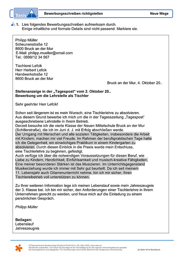 Bewerbungsschreiben richtigstellen