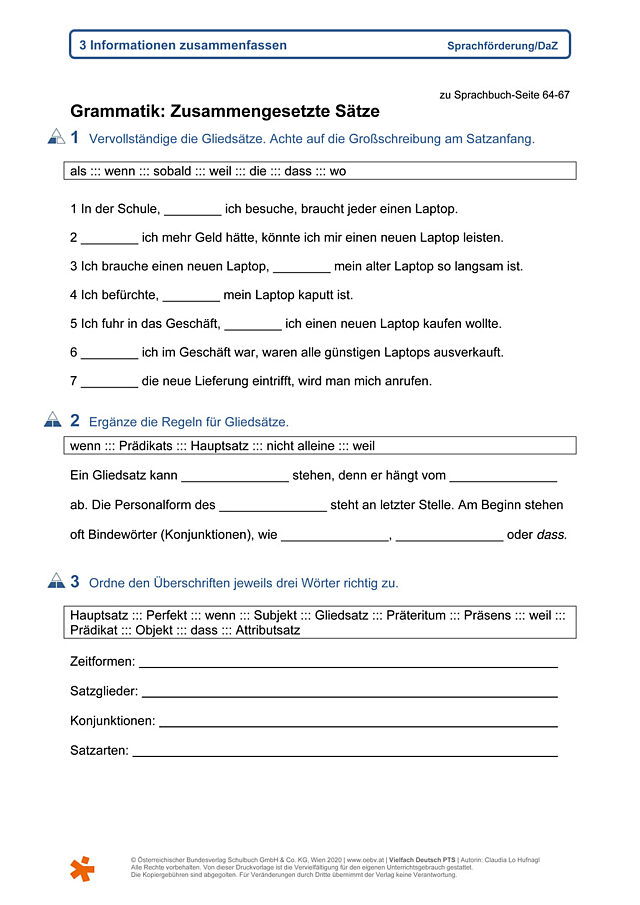 Grammatik: Zusammengesetzte Sätze