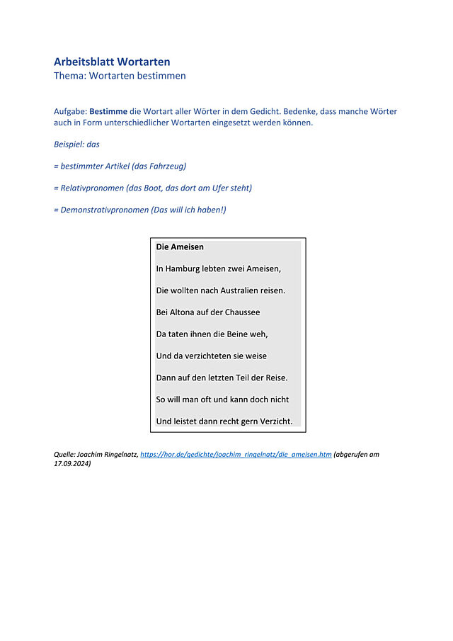 AB Wortarten bestimmen