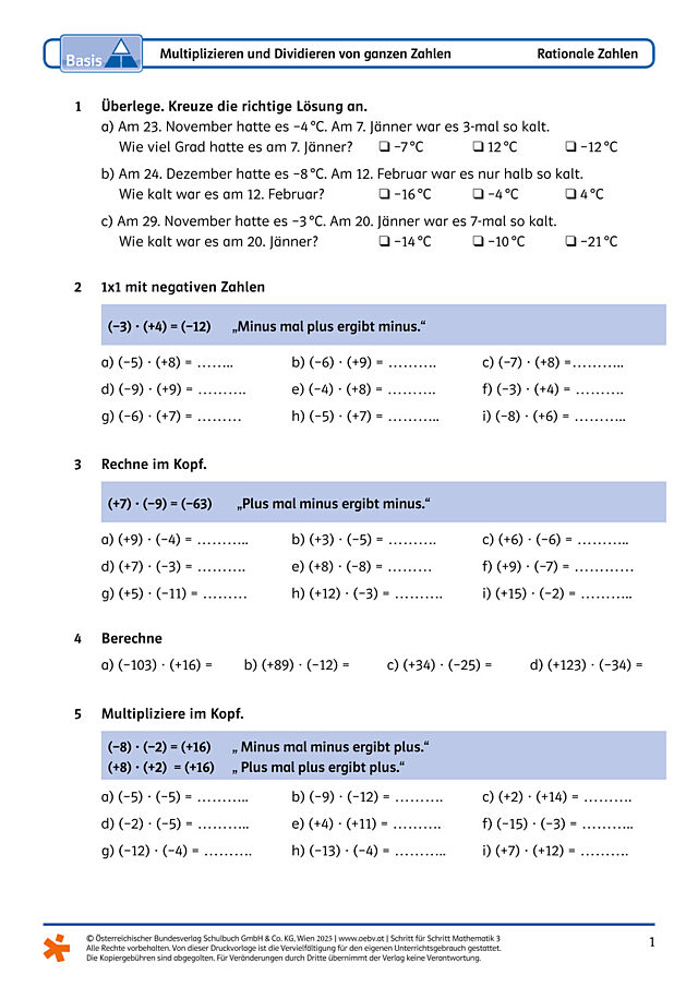 Multiplizieren und Dividieren von ganzen Zahlen