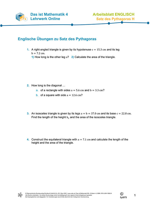 Üben und Vertiefen -Satz des Pythagoras in ebenen Figuren