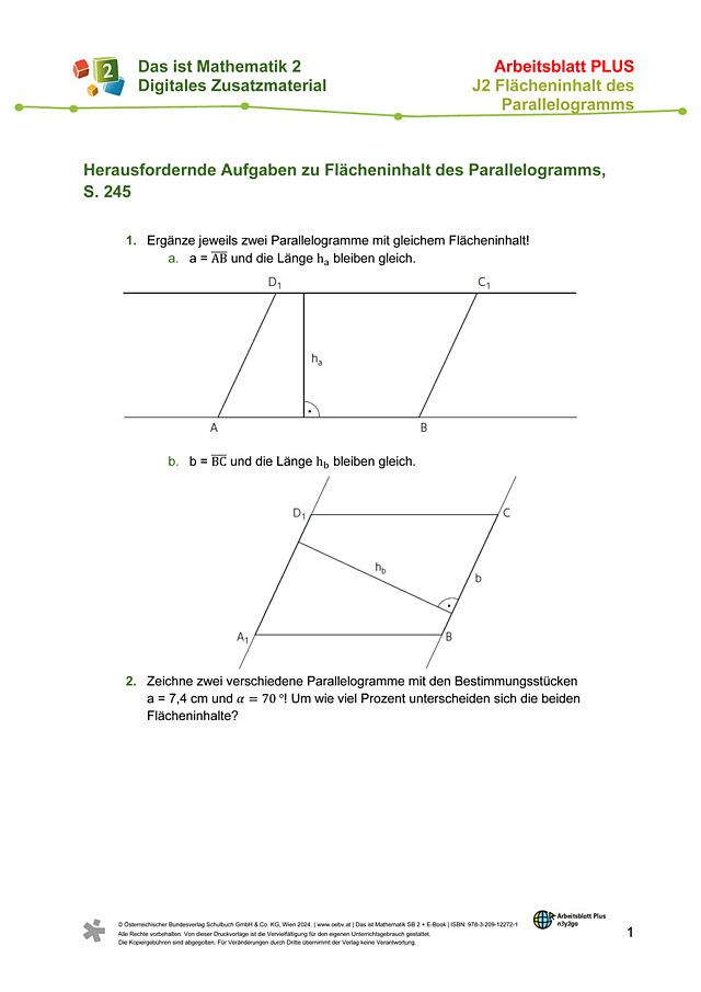 plus AB für Flächeninhalt des Paralellogramms