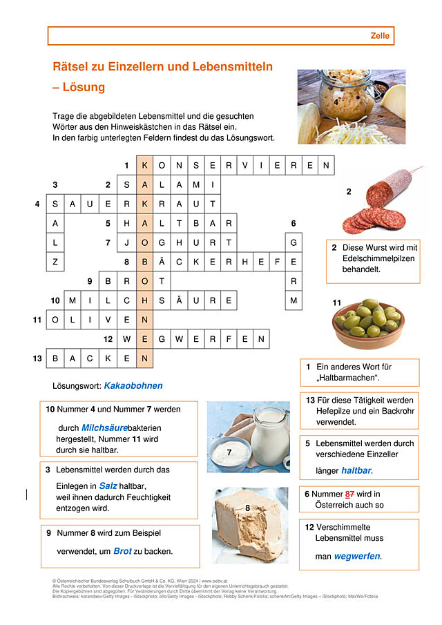 Einzeller und Lebensmittel