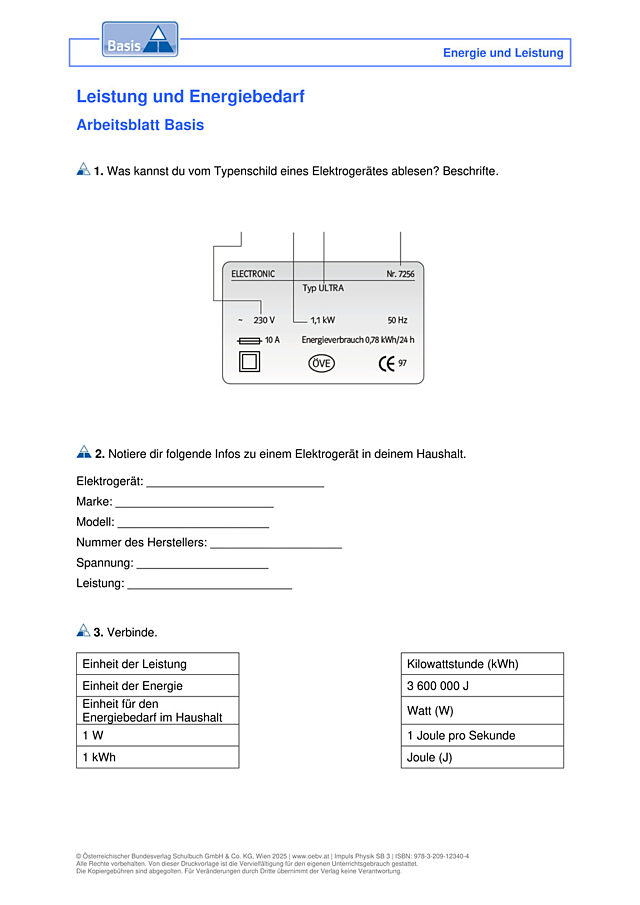 Leistung und Energiebedarf