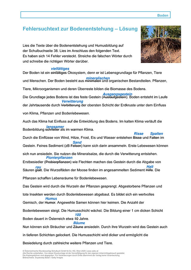 Fehlersuchtext zur Bodenentstehung