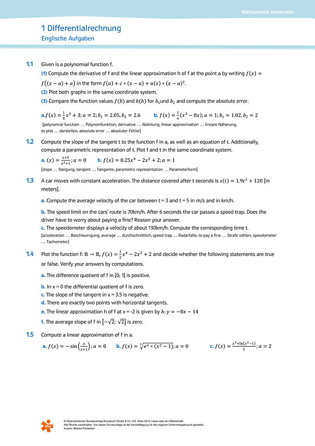 Differentialrechnung - Englische Aufgaben