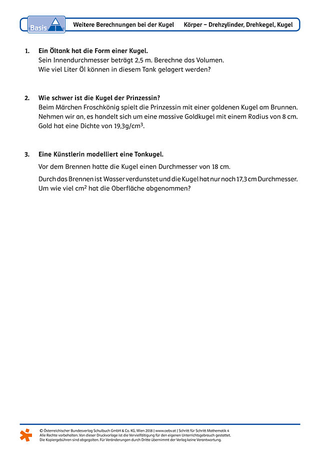Weitere Berechnungen bei der Kugel