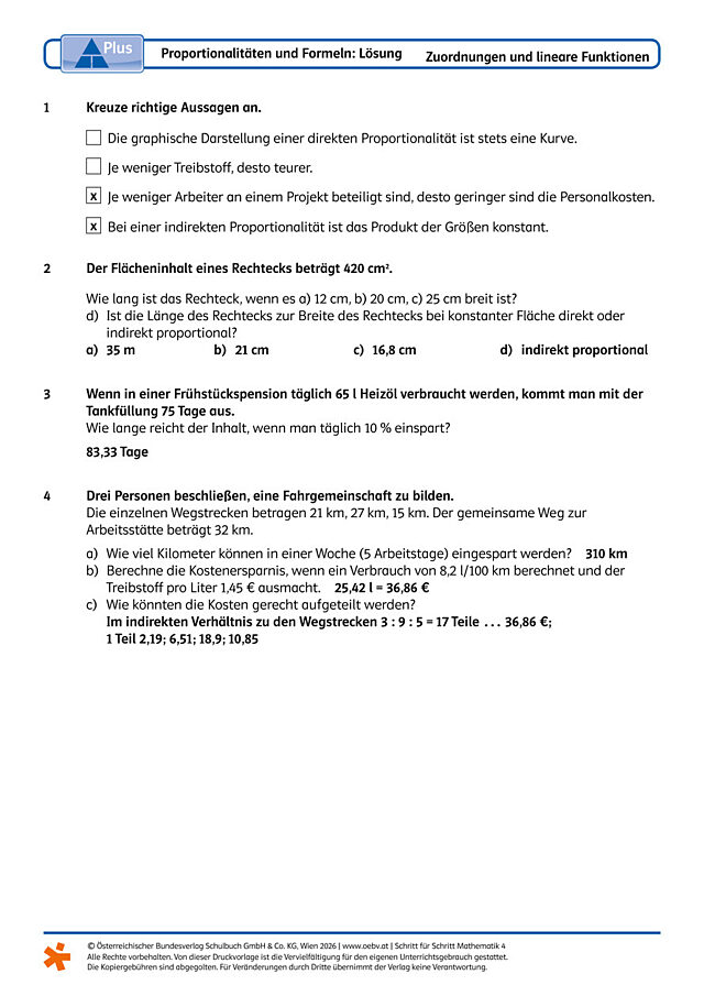 Proportionalitäten und Formeln