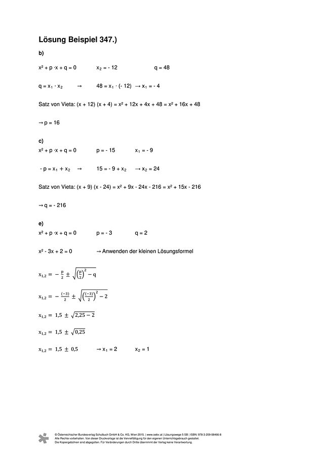 Beispiel 347 b, c, e