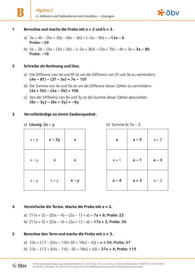 4. Addieren und Subtrahieren mit Variablen