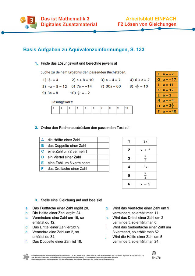 Lösen von Gleichungen durch Äquivalenzumformungen