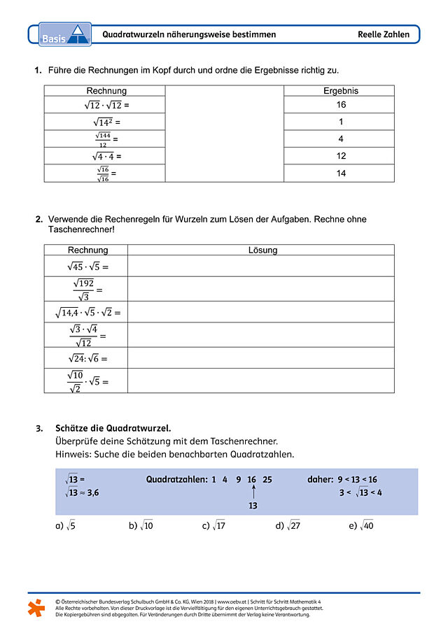 Quadratwurzeln näherungsweise bestimmen
