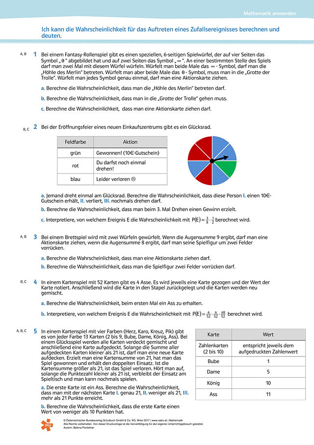 Ich kann die Wahrscheinlichkeit für das Auftreten eines Zufallsereignisses berechnen und deuten.