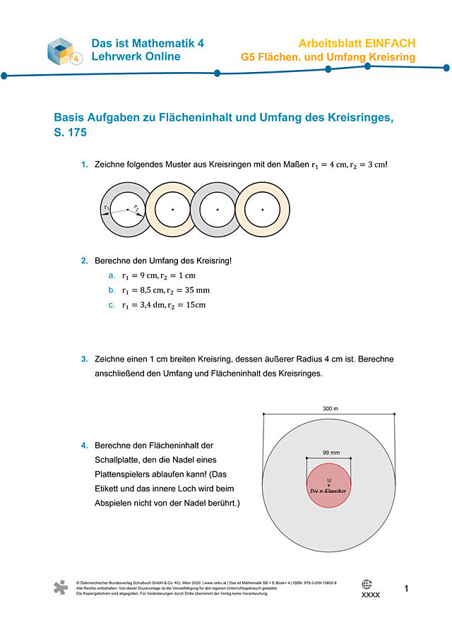 Üben - Flächeninhalt und Umfang des Kreisringes