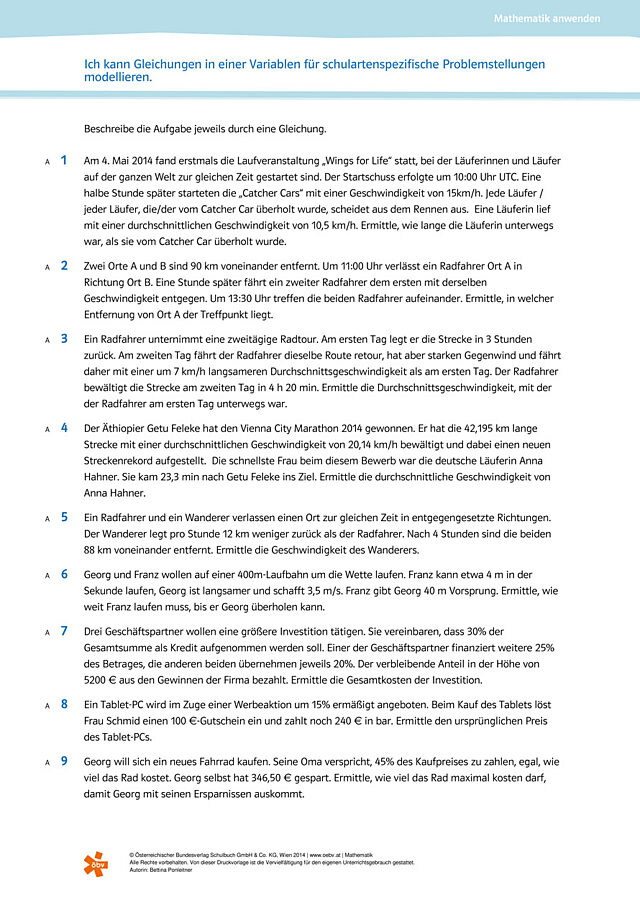 lineare Gleichungen für Problemstellungen modellieren