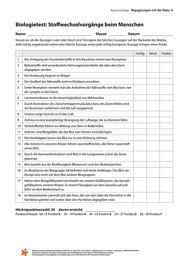 Stoffwechselvorgänge beim Menschen