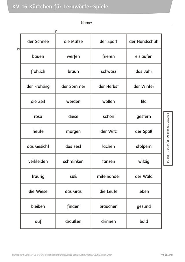 Kärtchen für Lernwörter-Spiele