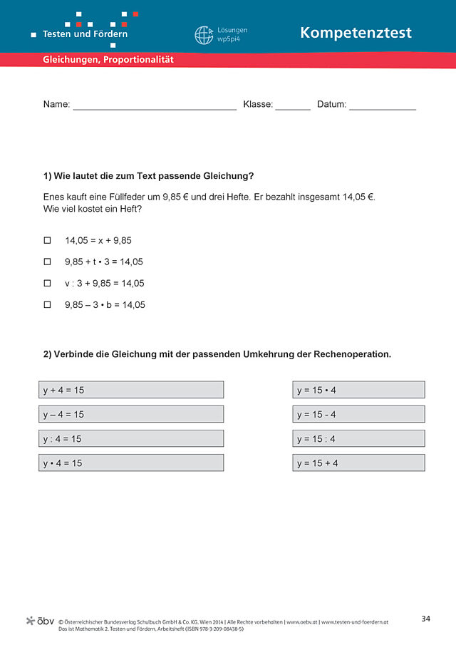 Test Gleichungen, Proportionalität
