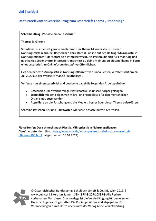 Textproduktion Leserbrief Ernährung