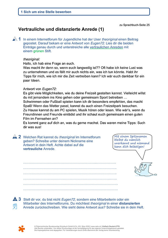 Vertrauliche und distanzierte Anrede (1)