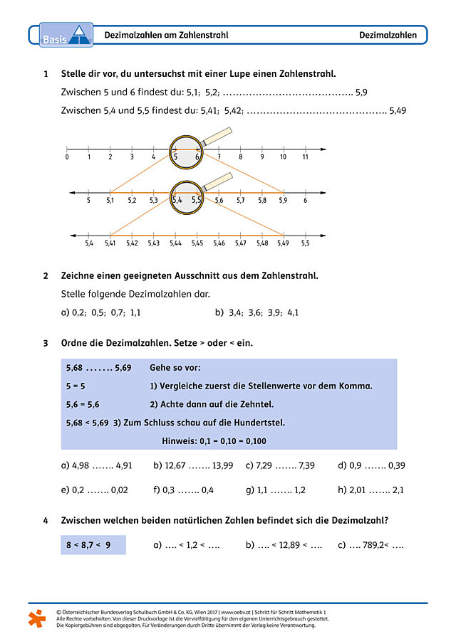 Dezimalzahlen am Zahlenstrahl