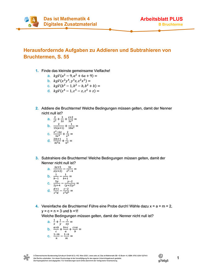 Addieren und Subtrahieren von Bruchtermen