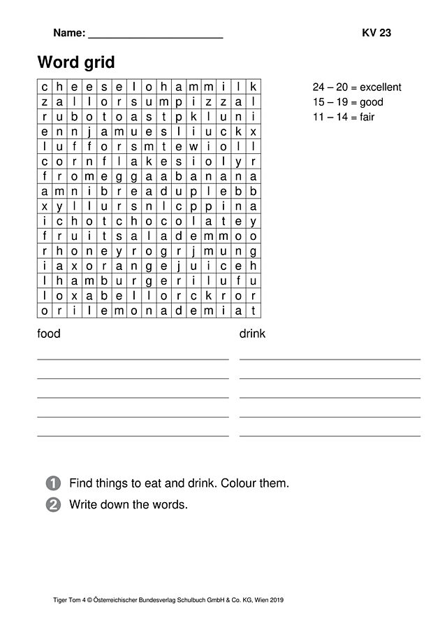 Word grid. food & drink
