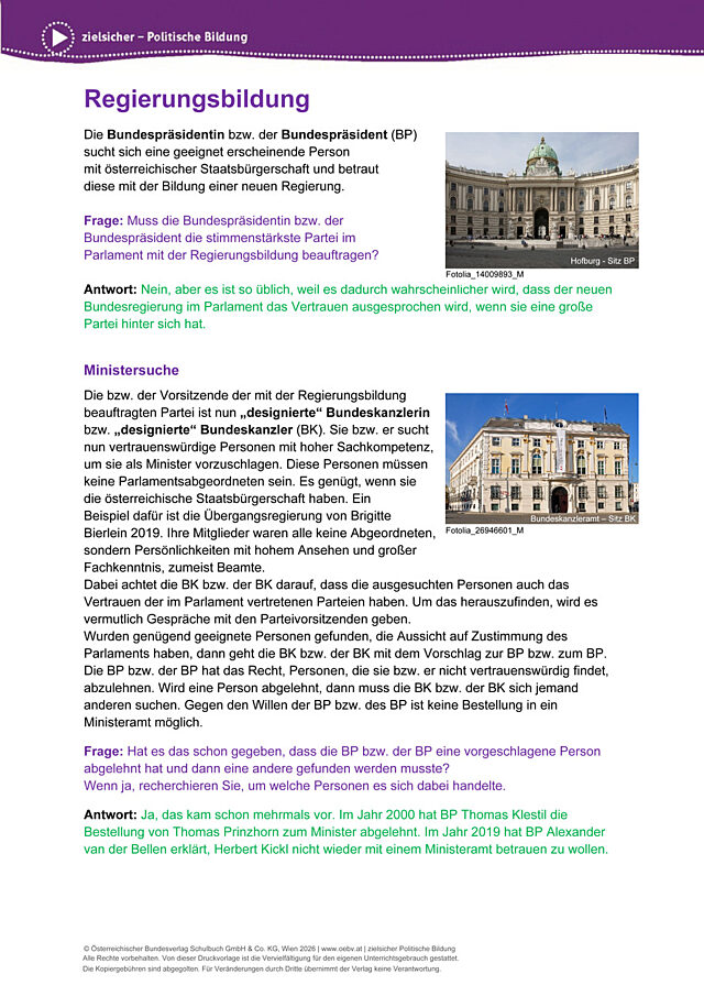 Lernstraße Regierungsbildung