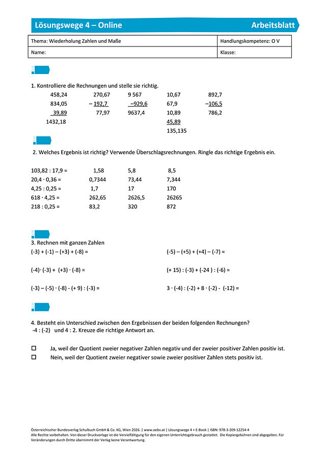 Arbeiten mit Zahlen und Maße 1