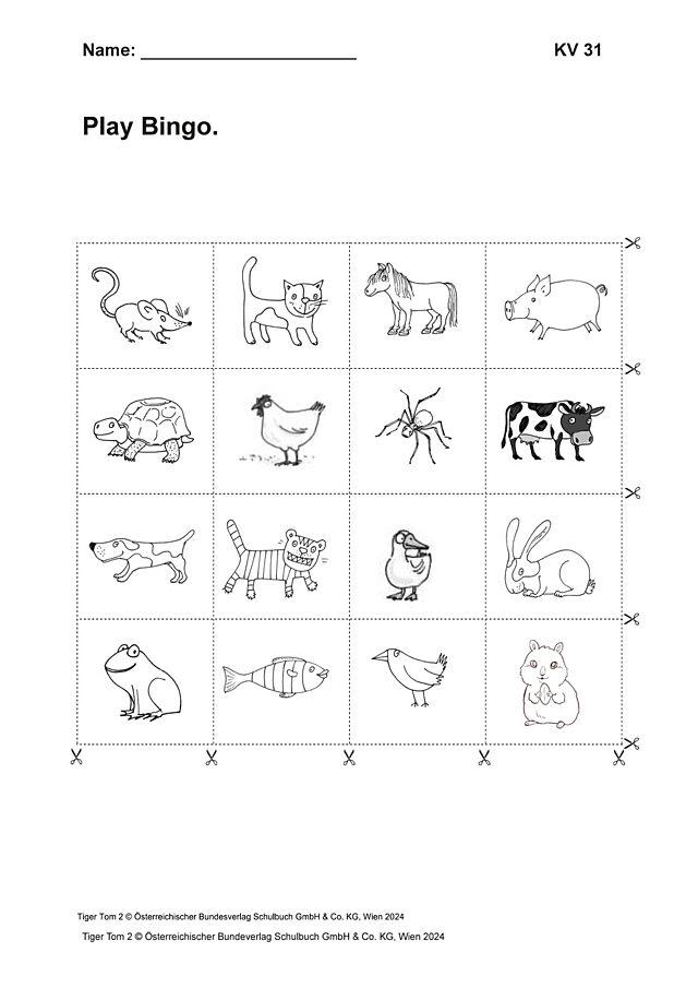 Play Bingo: Animals