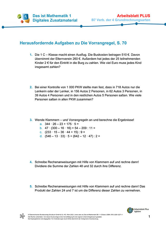 Plus AB zu B7 Verbindung der vier Grundrechnungsarten