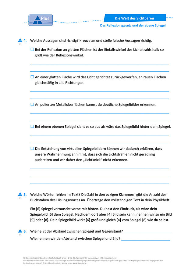 Das Reflexionsgesetz und der ebene Spiegel